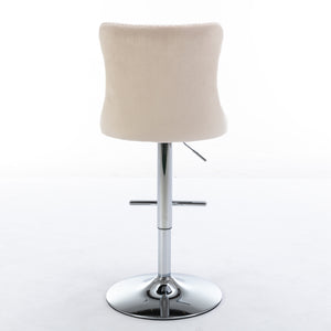 English Elm Swivel Velvet Barstools Adjustable 25–33" Seat Height, Tufted Back, Chrome Base, Modern Pub Comfort Beige W1143124777