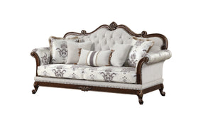 English Elm Gloria Royal Traditional 2PC Living Room Set with Intricate Floral Upholstery and Button Tufting Ivory B009S01065