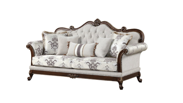 English Elm Gloria Royal Traditional 2PC Living Room Set with Intricate Floral Upholstery and Button Tufting Ivory B009S01065