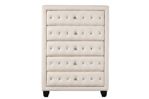 English Elm Sophia 5-Drawer Chest In Cream Velvet - Glamorous Crystal-Tufted Design For Modern Bedrooms B009136651-GIGA