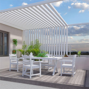 English Elm Patio HIPS Outdoor Dining Chair Set of 2 with Armrests, Imitation Wood Grain Teak Finish, UV-Protected Comfort White W1209107723