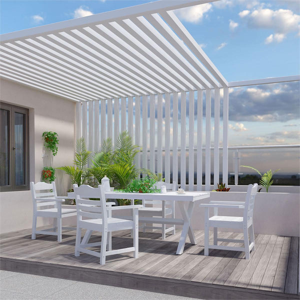 English Elm Patio HIPS Outdoor Dining Chair Set of 2 with Armrests, Imitation Wood Grain Teak Finish, UV-Protected Comfort White W1209107723