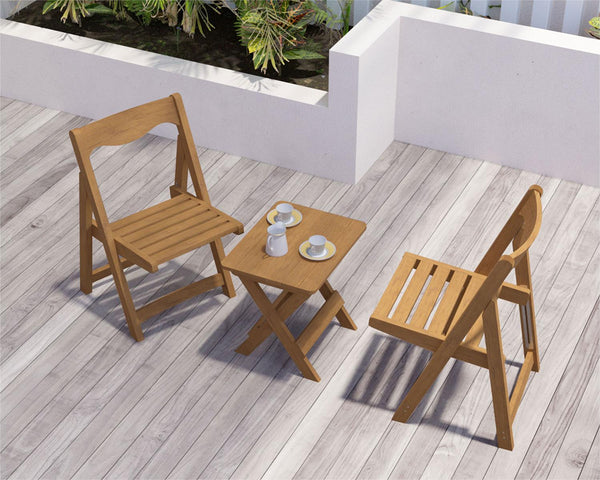 English Elm HIPS Outdoor Bistro Set Foldable 2-Chair and Rectangular Table Teak Finish – Durable, No Assembly, Weatherproof W1209107732
