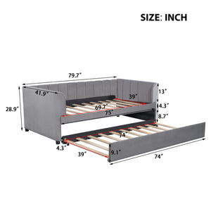 English Elm Twin Upholstered Daybed with Ergonomic Backrest and Velvet Finish, Twin Trundle for Guests and Space Saving Gray SF000072AAE