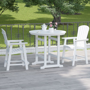 English Elm HIPS Adirondack Bar Chair Set of 2 with Armrests & Double Tray, Weatherproof White Patio Stools W1209107719