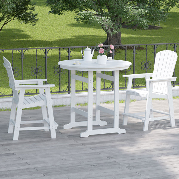 English Elm HIPS Adirondack Bar Chair Set of 2 with Armrests & Double Tray, Weatherproof White Patio Stools W1209107719