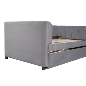 English Elm Twin Upholstered Daybed with Ergonomic Backrest and Velvet Finish, Twin Trundle for Guests and Space Saving Gray SF000072AAE