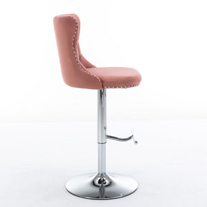 English Elm Swivel Velvet Barstools with Tufted Back and Chrome Base, Adjustable 25-33" Height, 360° Comfort Pink W1143124778