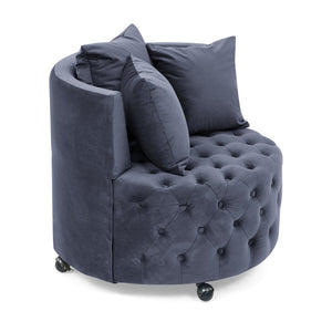 English Elm Velvet Tufted Swivel Accent Chair with Caster Wheels and Pillows for Living Room W487124834