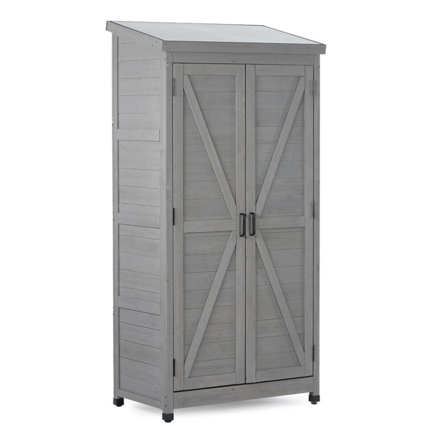 English Elm Outdoor Cedar Storage Cabinet with Rust-proof Metal Top for Patio Garden Use W1390121823