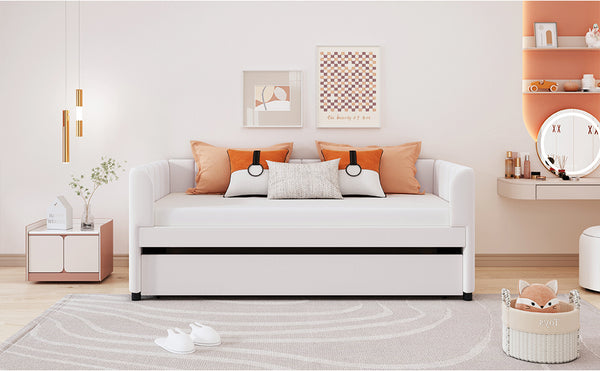 English Elm Twin Upholstered Daybed with Ergonomic Backrest and Velvet Finish, Twin Trundle for Guests and Space Saving Beige SF000072AAA