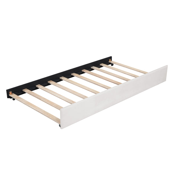 English Elm Twin Upholstered Daybed with Ergonomic Backrest and Velvet Finish, Twin Trundle for Guests and Space Saving Beige SF000072AAA