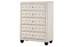 English Elm Sophia 5-Drawer Upholstered Chest In Cream Velvet With Crystal Tufting For Elegant Bedroom Storage G150108589-GIGA