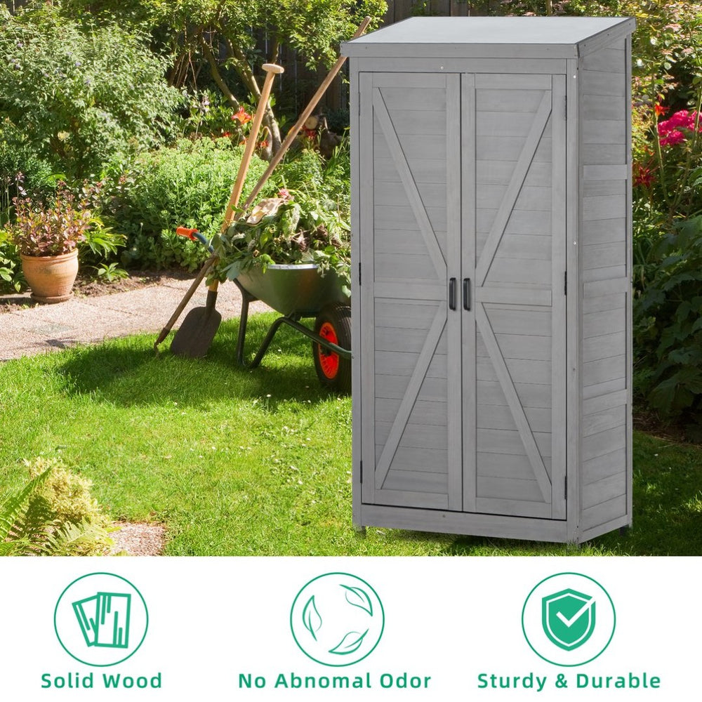 English Elm Outdoor Cedar Storage Cabinet with Rust-proof Metal Top for Patio Garden Use W1390121823