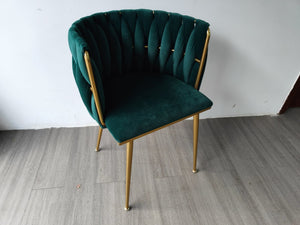 English Elm Modern Woven Velvet Dining Chairs with Gold Legs Arched Back Upholstered Set of 2 W1117P464020