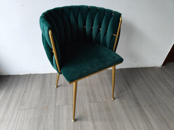 English Elm Modern Woven Velvet Dining Chairs with Gold Legs Arched Back Upholstered Set of 2 W1117P464020