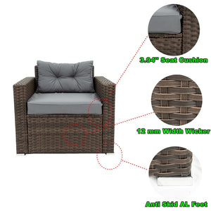English Elm 6 Piece Patio Wicker Sectional Set with Space-Saving Nesting Design, Steel Frame, Tempered Glass Table and Weatherproof Cushions Brown W329S00061