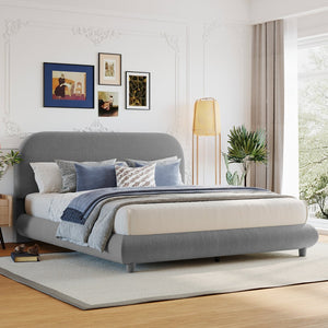 English Elm Teddy Fleece Queen Platform Bed Curved Sculptural Frame for Contemporary Bedroom SF000068AAE