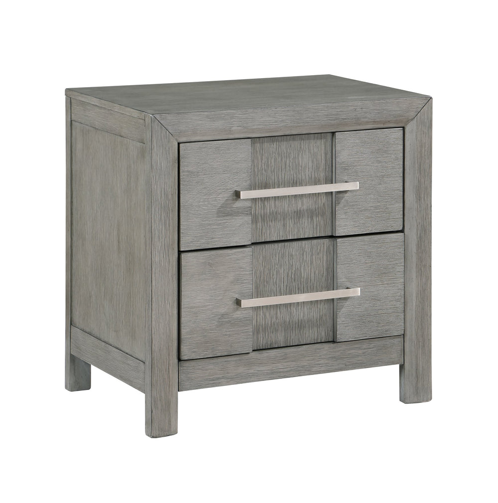 English Elm Modern Kenzo 2-Drawer Nightstand in Gray — Sleek Manufactured Wood Frame, Silver Handles, Ample Storage, Contemporary Bedroom Accent G150108521