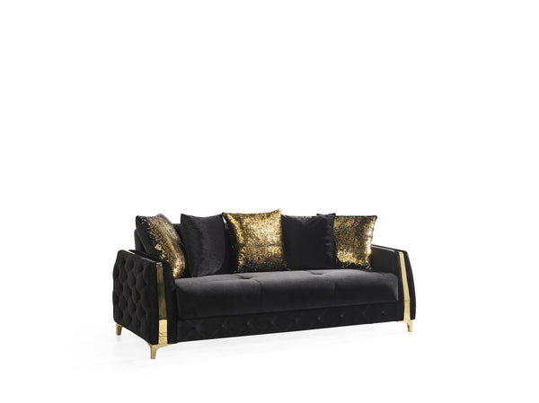 English Elm Lust 2Pc Modern Living Room Set in Black with Sleeper Sofa, Loveseat & Hidden Under-Seat Storage B009S02063