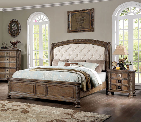 English Elm Transitional Rustic Natural Tone Nightstand 3-Drawer Solid Wood Bedside Table 30"W x 29"H Classic Charm with Bronze Knobs B011139601