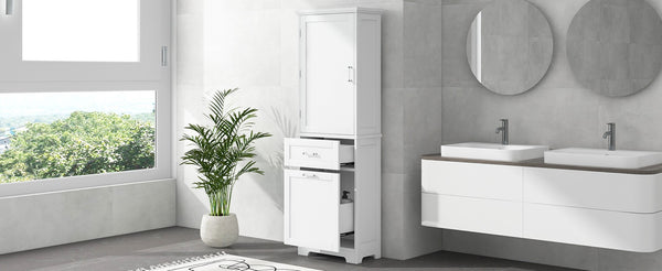 English Elm Tall Bathroom Storage Cabinet - Sleek Freestanding Organizer With Adjustable Shelf & Mixed Drawers N725P206895K-GIGA