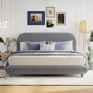 English Elm Teddy Fleece Queen Platform Bed Curved Sculptural Frame for Contemporary Bedroom SF000068AAE