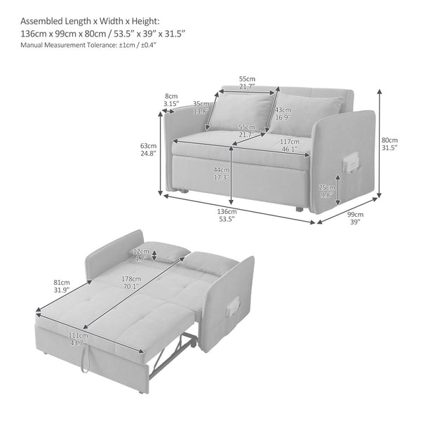 English Elm Chenille Sleeper Loveseat Sofa Bed with Adjustable Armrests for Studio Living W848132155