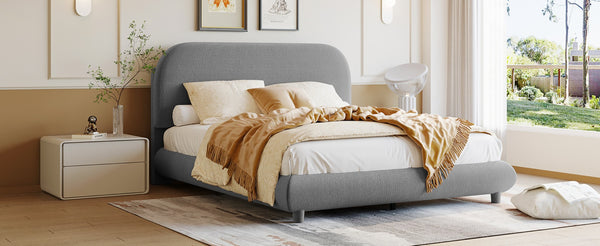 English Elm Teddy Fleece Full Upholstered Platform Bed Curved Frame Cushioned Cozy Bedroom SF000067AAE