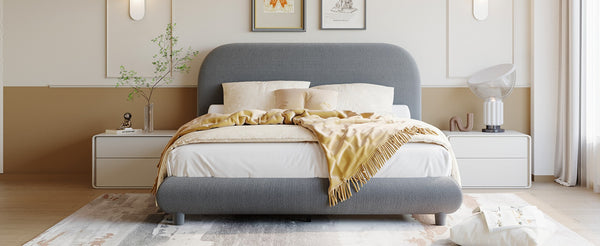 English Elm Teddy Fleece Full Upholstered Platform Bed Curved Frame Cushioned Cozy Bedroom SF000067AAE