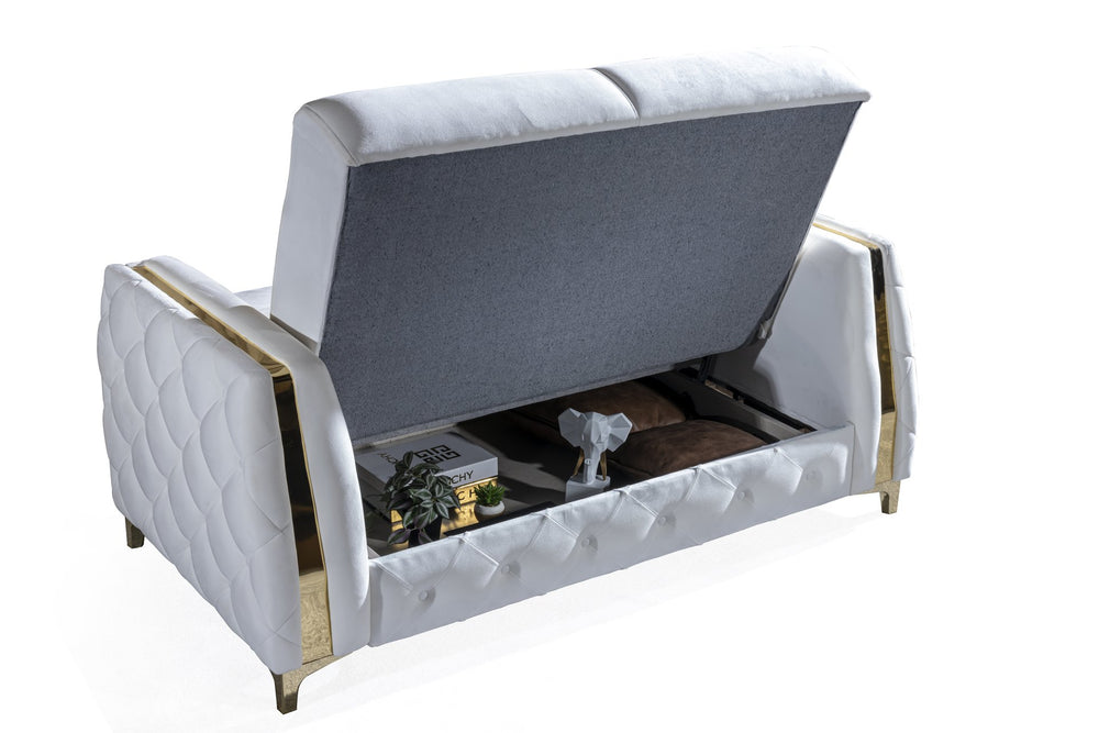 English Elm Lust 2Pc Modern Living Room Set - Off White Multifunctional Sofa & Loveseat With Storage & Bed B009S01553