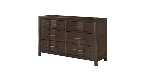 English Elm Kenzo Modern 6-Drawer Dresser in Dark Walnut — Sleek Manufactured Wood Design, Spacious Bedroom Storage G150108532