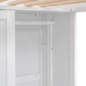 English Elm Wood Twin Loft Bed with Built-In Desk, Wardrobe & Shelves for Small Rooms — Sturdy Pine Storage Solution White GX000361AAK