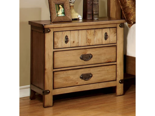 English Elm Cottage Weathered Elm Nightstand with USB Charger, Felt-Lined Top Drawer, Ball-Bearing Glides, Bronze Pulls B011139598