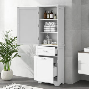 English Elm Tall Bathroom Storage Cabinet - Sleek Freestanding Organizer With Adjustable Shelf & Mixed Drawers N725P206895K-GIGA