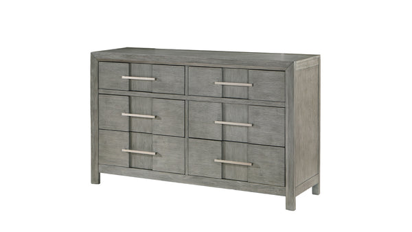 English Elm Kenzo 6-Drawer Dresser In Gray - Modern Wood Storage With Sleek Silver Metal Handles For Style G150108519