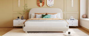 English Elm Teddy Fleece Queen Platform Bed Curved Sculptural Frame for Contemporary Bedroom SF000068AAA