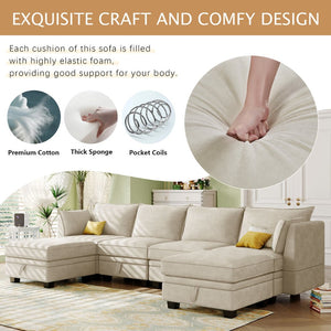 English Elm U_style Six Seat Modular U-shaped Sectional with Hidden Storage and Sleeper Function WY000363AAA