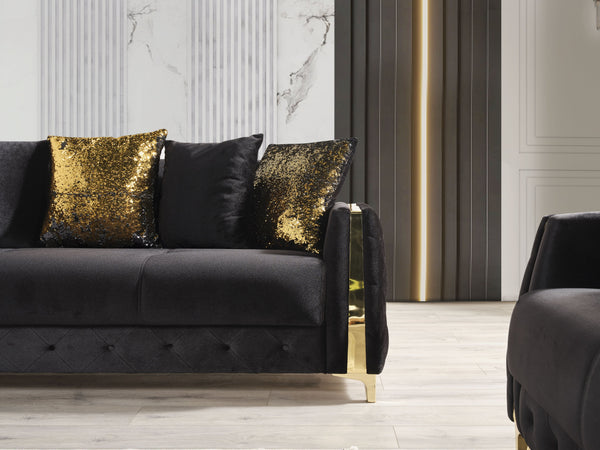 English Elm Lust 2Pc Modern Living Room Set in Black with Sleeper Sofa, Loveseat, Under-Seat Storage, Polyester Upholstery B009S01552