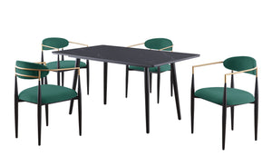 English Elm Modern 5pc Dining Set with Black Sintered Stone Table and Blue Fabric Chairs, Stylish Comfort and Durability Blackish Green 65.25 L x 40.25 W x 5.5 H B011S00612