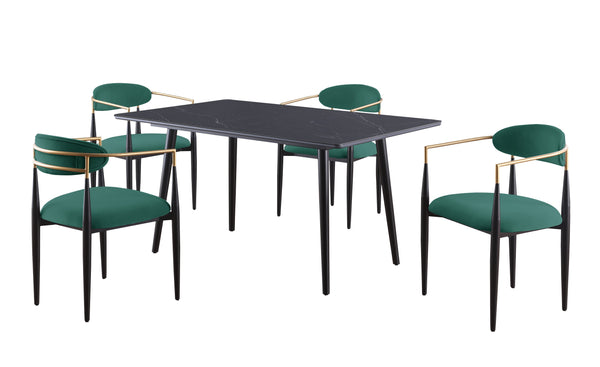 English Elm Modern 5pc Dining Set with Black Sintered Stone Table and Blue Fabric Chairs, Stylish Comfort and Durability Blackish Green 65.25 L x 40.25 W x 5.5 H B011S00612