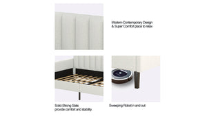 English Elm Elena Twin Size Ivory Bouclé Daybed with Ribbed Tufted Backrest, Foam Comfort, Durable 400LB Capacity B083P163439