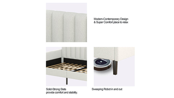 English Elm Elena Twin Size Ivory Bouclé Daybed with Ribbed Tufted Backrest, Foam Comfort, Durable 400LB Capacity B083P163439