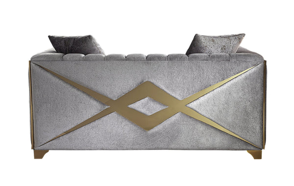 English Elm Velencia Velvet Loveseat with Gold Accent Trim, Solid Wood Frame, Plush Cushions for Luxe Comfort Silver B009139137