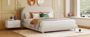 English Elm Teddy Fleece Queen Platform Bed Curved Sculptural Frame for Contemporary Bedroom SF000068AAA