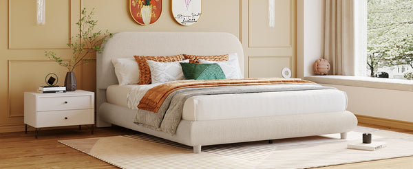 English Elm Teddy Fleece Queen Platform Bed Curved Sculptural Frame for Contemporary Bedroom SF000068AAA
