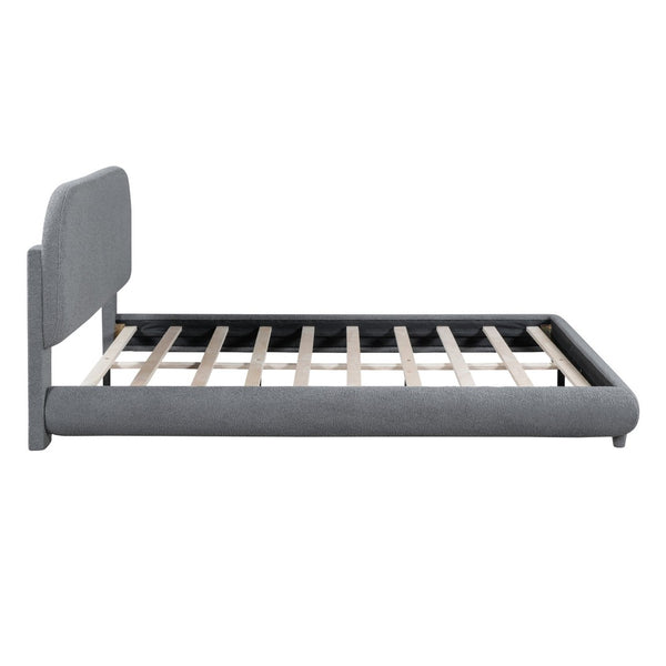 English Elm Teddy Fleece Queen Platform Bed Curved Sculptural Frame for Contemporary Bedroom SF000068AAE