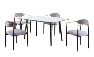 English Elm Modern 5pc Dining Set with Black Sintered Stone Table and Blue Fabric Chairs, Stylish Comfort and Durability White+gray 65.25 L x 40.25 W x 5.5 H B011S00615
