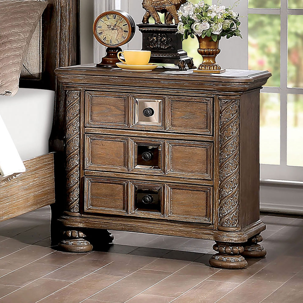 English Elm Transitional Rustic Natural Tone Nightstand 3-Drawer Solid Wood Bedside Table 30"W x 29"H Classic Charm with Bronze Knobs B011139601