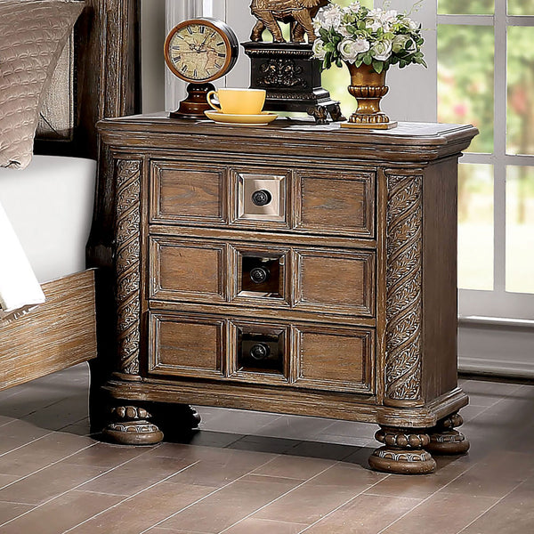 English Elm Transitional Rustic Natural Tone Nightstand 3-Drawer Solid Wood Bedside Table 30"W x 29"H Classic Charm with Bronze Knobs B011139601